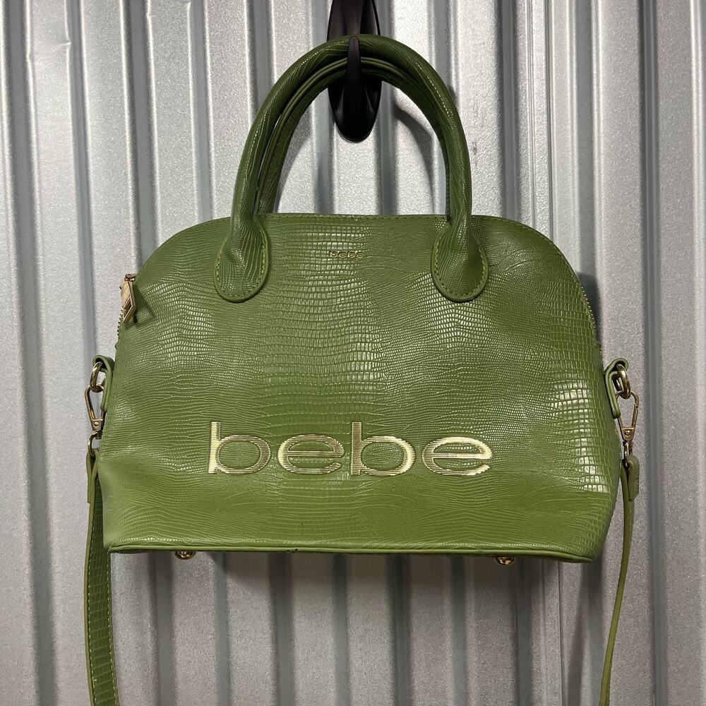 VTG Y2K Neon Green Leather Bebe Bag Purse Unique Shoulder Strap
